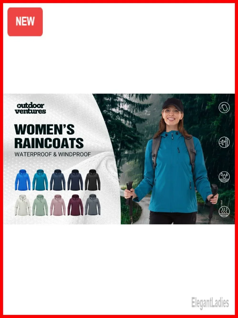 Packable Waterproof Rain Jacket Women with Hood Windbreaker